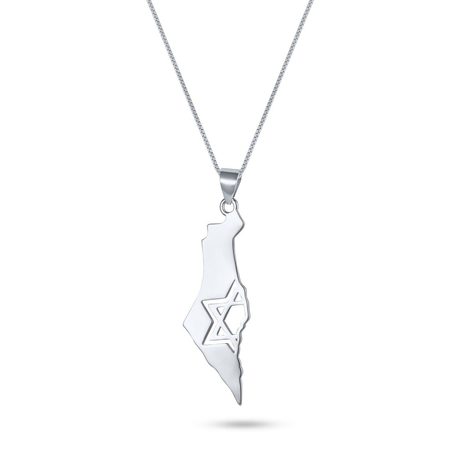 שרשרת כסף 925 תליון מפת ישראל עם מגן דוד