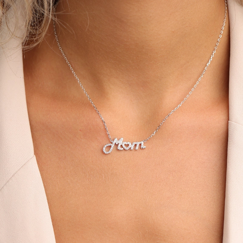 שרשרת כסף תליון MOM בצורת לב