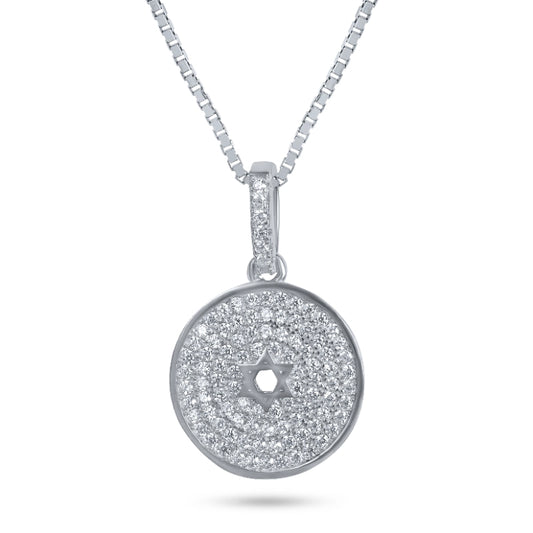 שרשרת כסף 925  תליון עגול משובץ עם מגן דוד