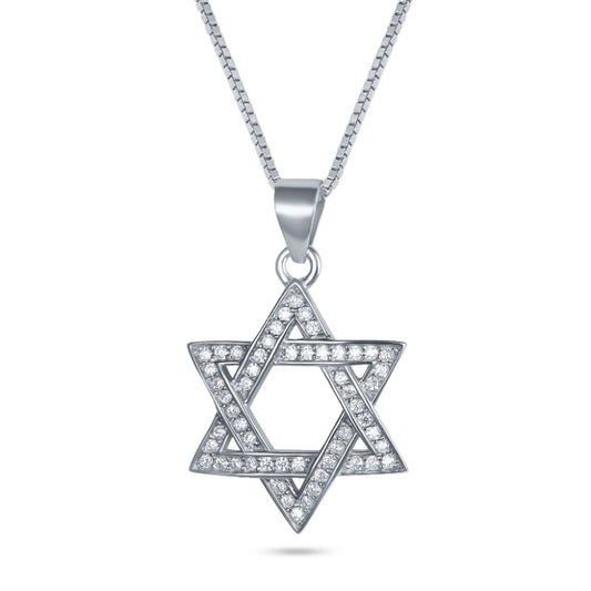 שרשרת כסף מגן דוד משובץ