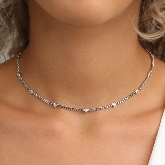 שרשרת כסף צו'קר תליונים לבבות