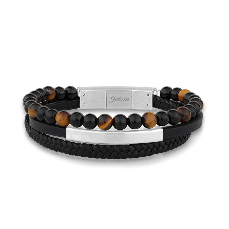 צמיד עור עם חרוזים עין הנמר  לגבר JBM1002 JETEM